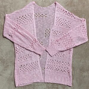 Cardigan Coat Casual Solid Pink Ribbed Open Front Size Women’s Small